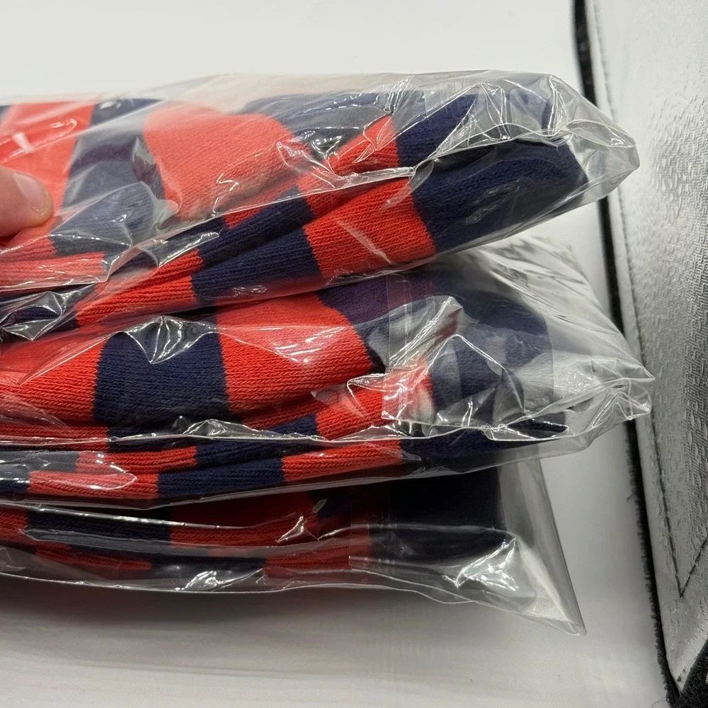 Sky Footwear Crew Socks Mens OS Orange Blue Rugby Striped 3 Pairs Athletic Logo